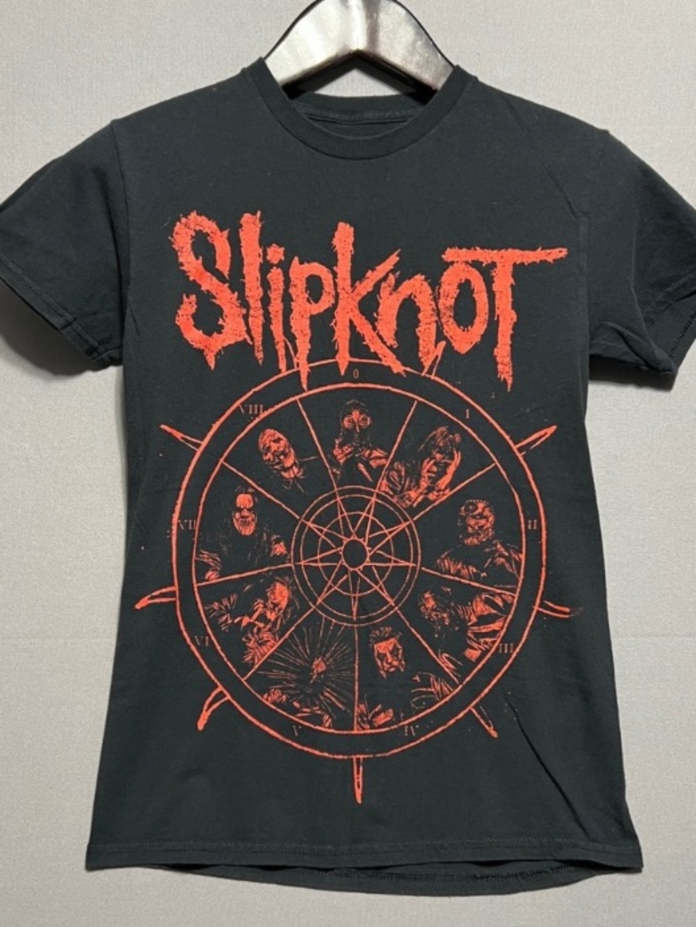 Slipknot both graphics Black Tee with Red Slipknot Wheel Graphic